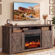 Electric Fireplace TV Stand for TVs up to 75", Farmhouse Entertainment Center with Fireplace, Vintage Brown