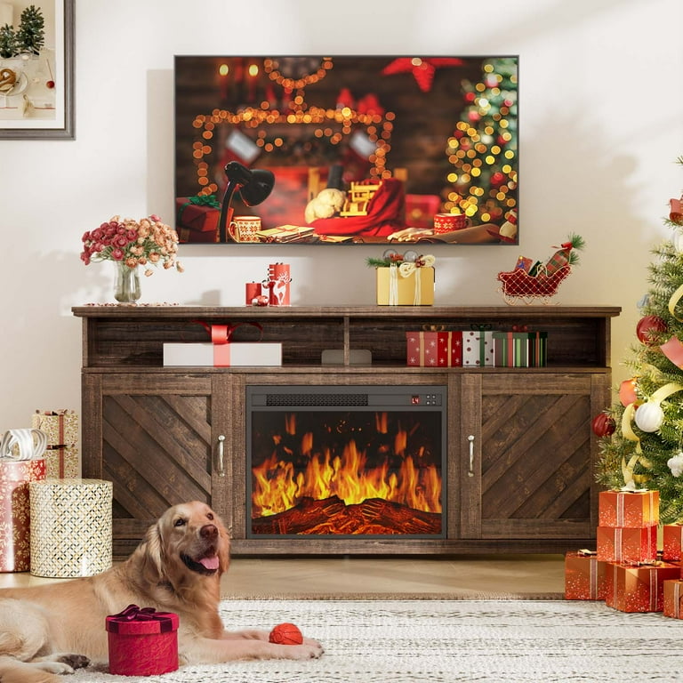 Electric Fireplace TV Stand for TVS Up to 70 inch with Remote Control Entertainment Center with 23 Fireplace Vintage Brown