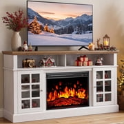 Electric Fireplace TV Stand up to 75" TVs, Farmhouse Entertainment Center wiht 23" Fireplace for Living Room, White