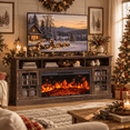 thumbnail image 1 of Electric Fireplace TV Stand up to 80" TVs, Farmhouse Entertainment Center wiht 36" Fireplace for Living Room, Brown, 1 of 11