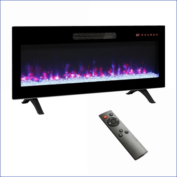 Electric Fireplaces 36 Inch Recessed Ultra Thin Wall Mounted with Remote, Multi-Color Flame | Tempered Glass+Sheet Metal+Plastic | Electric