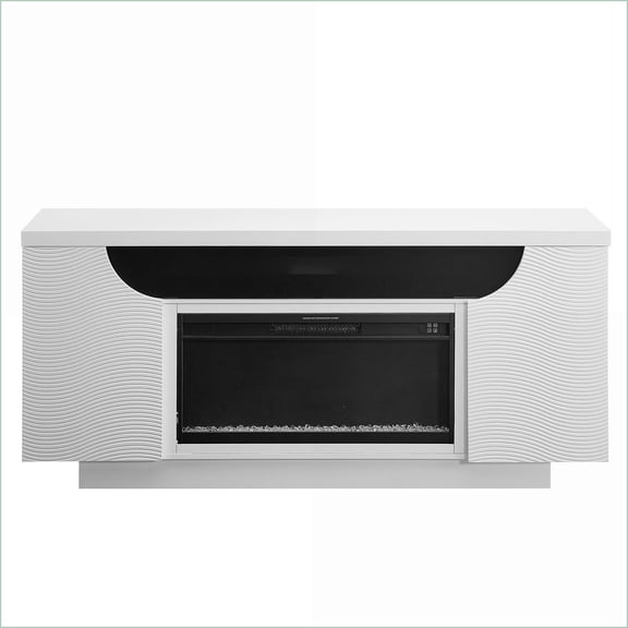 Electric Fireplaces 76'' Off-White Freestanding with LED Flames & Temp Control | Modern | Freestanding