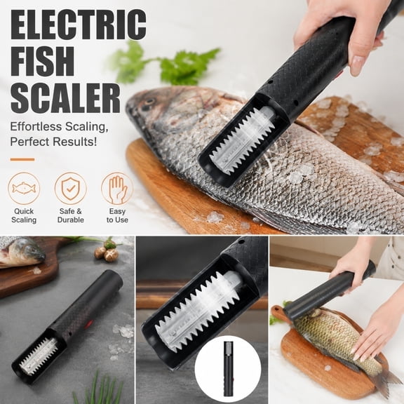 Electric Fish Scaler Cordless Fish Descaler Professional Fishing Tool for Home Kitchen Outdoor Camping Seafood Prep 12 Inch Black Handheld Unit