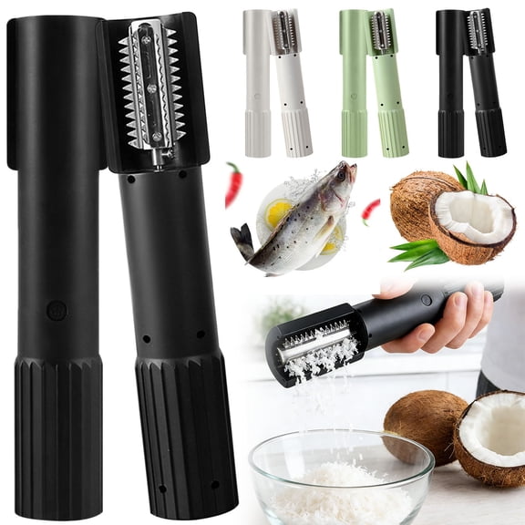 Electric Fish Scaler & Multi-Functional Kitchen Tool - Portable Handheld Grater Peeler Shredder for Coconuts & Fish, Efficient Gadget, Year of The Horse & Kitchen Necessity, 1.7*9.6in, Gray