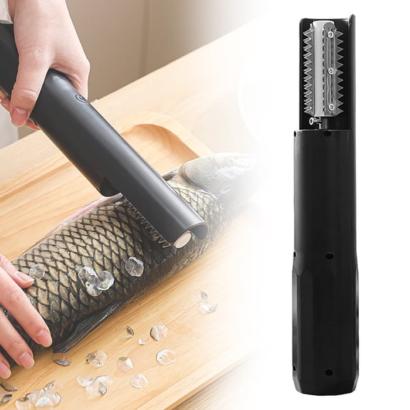Electric Fish Scaler Scraper Remover, Powerful Cordless Fish Scale Descalerr with Stainless Steel Sawtooth, Easily Remove Fish Scales, Kitchen Cleaning Brush Scraper Tool (Black)