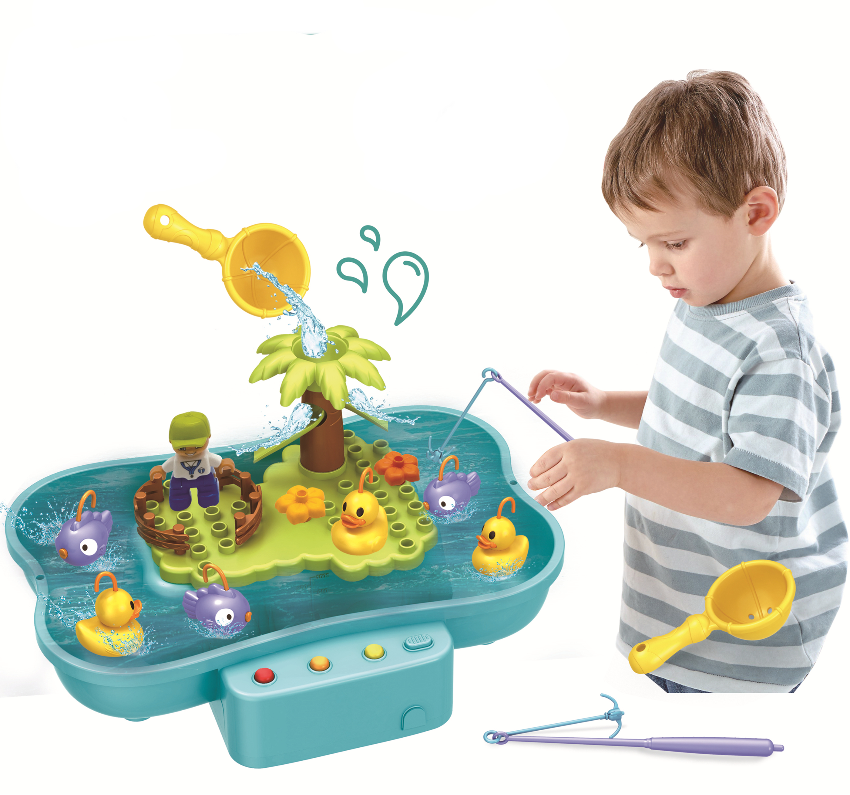 Electric Fishing Game Toy, Circulating Water Board Play Set with 3 Ducks,3 Fish,2 Water ladles