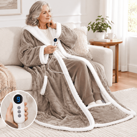 Electric Flannel Wearable Heated Throw Blanket With Foot Pocket ...