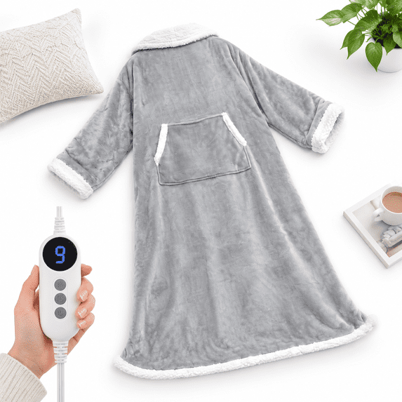 Electric Flannel Wearable Heated Throw Blanket With Foot Pocket ...