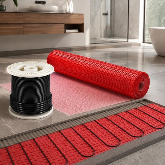 Electric Floor Heating Mat System, 50 Sqft 120V Radiant Heated Floor Mat with Decoupling Membrane and Smart Thermostat