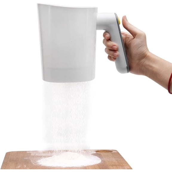 Electric Flour Sifter, Handheld Battery Operated Stainless Steel Mesh Shaker, Fine Mesh Cup Shape Powder Shaker Strainer Kitchen Cooking Baking Pastry Tools 4 Cup/1L Capacity
