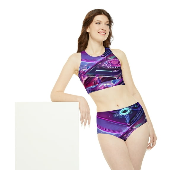 'Electric Flower' Sporty Bikini Set (AOP)
