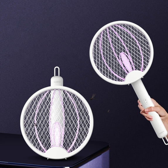 Electric Fly Swatter 2 In 1 USB Rechargeable Mosquito Zapper, 1200mAh Wall Mounted Table Lamp Trap, 3 Layer Safety Net Purple Light Attract, Indoor Outdoor Bug Insect Killer Racket