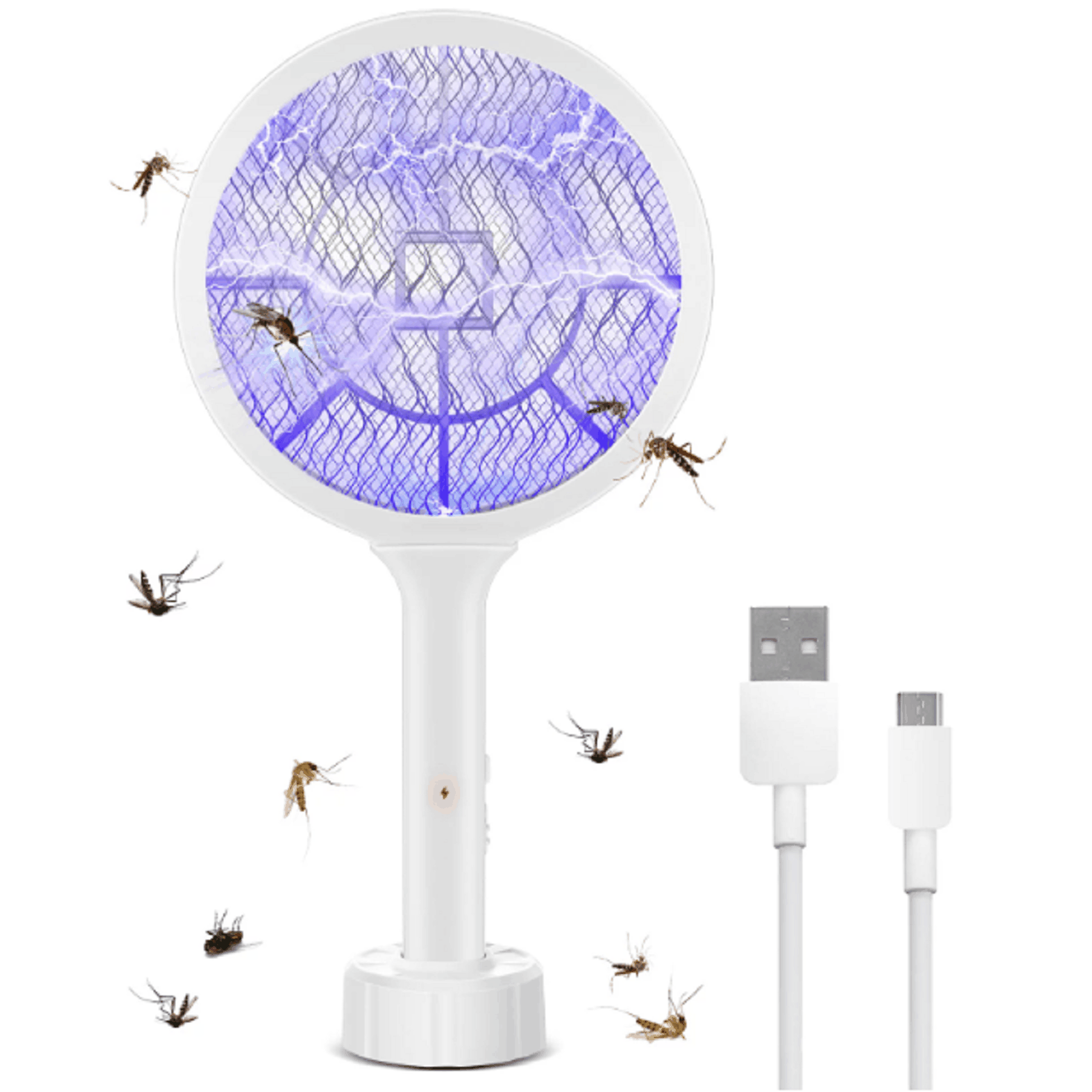 Electric Fly Swatter 2 In 1 Smart Handheld With Usb Rechargeable Base