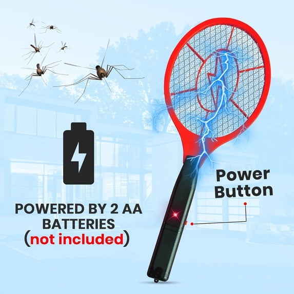Electric Fly Swatter 2 Pack - 3000V Electric Grid Bug Zapper Racket with Safety Mesh, Handheld Mosquito & Fly Killer for Indoor & Outdoor Use, AA Batteries Required (Not Included)