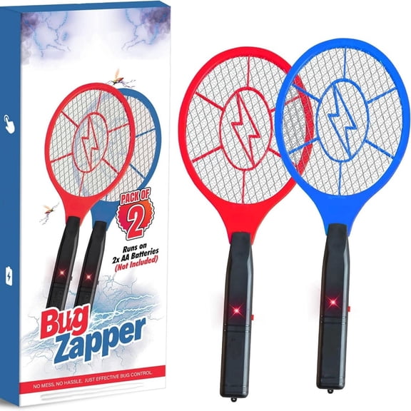 Electric Fly Swatter 2 Pack - 3000V Electric Grid Bug Zapper Racket with Safety Mesh, Handheld Mosquito & Fly Killer for Indoor & Outdoor Use, AA Batteries Required (Not Included)