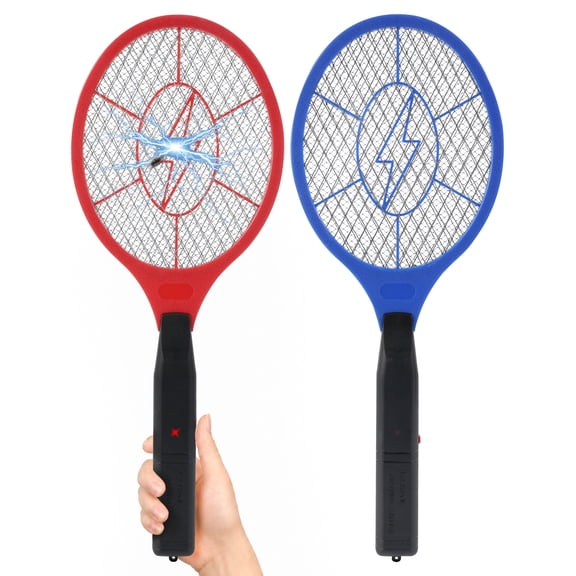 Electric Fly Swatter 2 Pack (Red & Blue), Battery Powered Bug Zapper Racket for Mosquitoes & Flies, Safe Protective Mesh, Indoor & Outdoor Use, Batteries Not Included