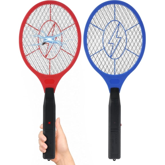 Electric Fly Swatter 2 Pack (Red & Blue), Battery Powered Bug Zapper Racket for Mosquitoes & Flies, Safe Protective Mesh, Indoor & Outdoor Use, Batteries Not Included