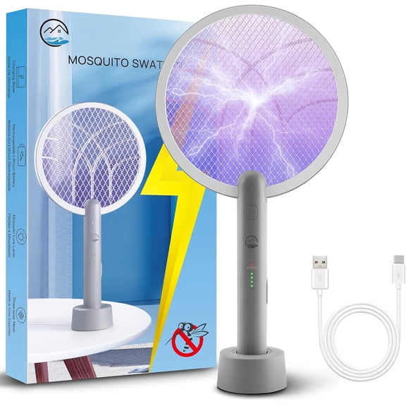Electric Fly Swatter, 3800V Handheld Bug Zapper Racket, Type-C Rechargeable, Mosquito Zapper for Indoor Outdoor, 3-Layer Safety Mesh, Easy to Use, Lightweight (Basic 1 Pack)