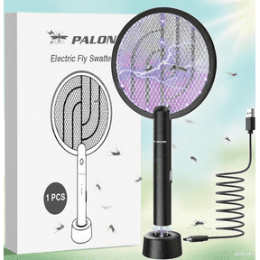 Electric Fly Swatter, 4000V 2 in 1 Bug Zapper Racket with 1200mAh Battery Rechargeable Mosquito Killer Lamp with 3 Layers Safety Mesh for Indoor and Outdoor (Black)
