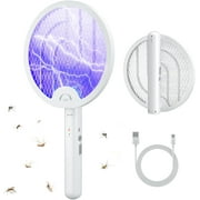 Electric Fly Swatter 4000V 2 in 1 Bug Zapper Racket Fly Killer Mosquitoes Trap Lamp Rechargeable with 1200mAh Battery for Indoor Home Office Backyard Patio Camping 1 Pack-White
