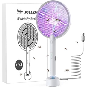 Electric Fly Swatter 4000V Bug Zapper Racket 2 in 1 Fly Swatter with 1200mAh Battery Rechargeable Mosquito Killer Lamp with 3 Layers Safety Mesh for Indoor and Outdoor