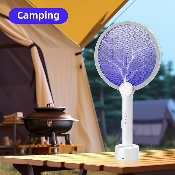 Electric Fly Swatter, 4000V Bug Zapper Racket, 2 in 1 Indoor Outdoor Mosquito Killer with 3-Layer Safety Mesh, Fly Zapper Racket with USB Rechargeable Base for Pest Insect Control 1 Pack