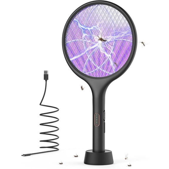 Electric Fly Swatter 4000V Bug Zapper Racket Dual Modes Mosquito Killer with Purple Mosquito Light Rechargeable for Indoor Home Office Backyard Patio Camping