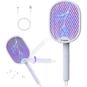 Electric Fly Swatter, 4000V Foldable Fly Zapper Killer with Rechargeable Battery, 3 Layers Mesh with USB-C, Mosquito Killer Flying Insects Control for Living room, Garden, Kitchen