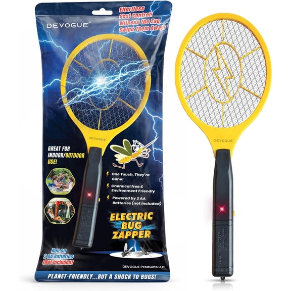 Electric Fly Swatter Battery Operated Bug Zapper Racket, Mosquito & Insect Killer, Handheld Pest Control, Indoor & Outdoor Use
