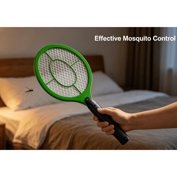 Electric Fly Swatter, Battery Operated Bug Zapper Racket for Indoor Outdoor, 3-Layer Mesh Insect Killer for Home Kitchen Patio Camping, Green