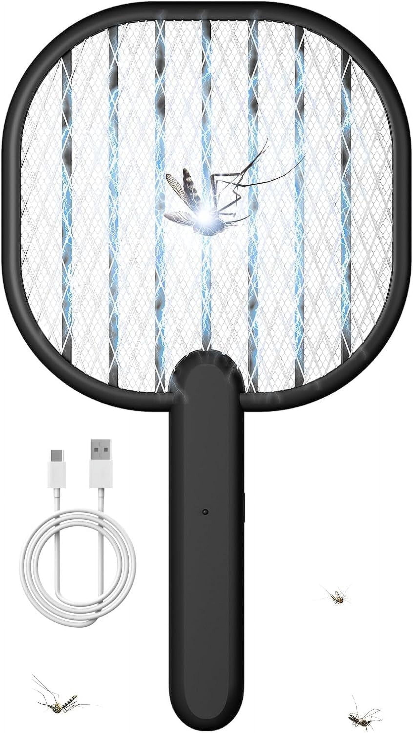 Electric Fly Swatter Bug Zapper: 3500V Mosquito Killer Racket with USB Rechargeable Insect Trap Pest Control Handheld Lightweight 5-Layer Safety Mesh for Indoor Home Office Backyard Patio Camping