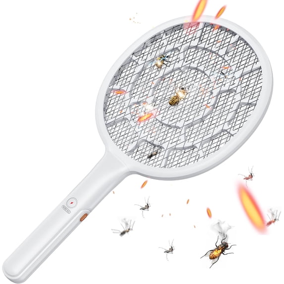 Electric Fly Swatter, Bug Zapper Companion, Mosquito Killer Racket | Gold Zone Voltage, Densest 3mm Mesh, Apple-Like Weight, AA Battery Operated (not incl) - Pro Swat Tips for Indoor & Outdoor
