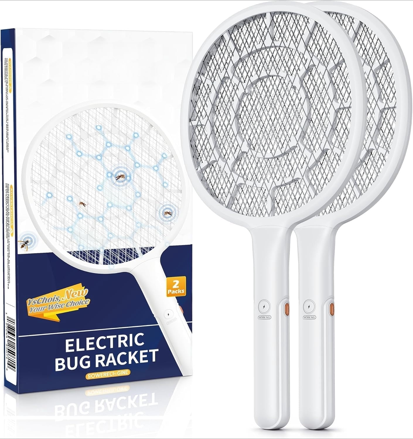 Electric Fly Swatter, Bug Zapper, Mosquito Zapper Racket | Gold Zone Voltage, Densest 3 mm Mesh, Apple-Like Weight - AA Battery Powered (not incl.) - Indoor & Outdoor Use with Pro Swat Tips