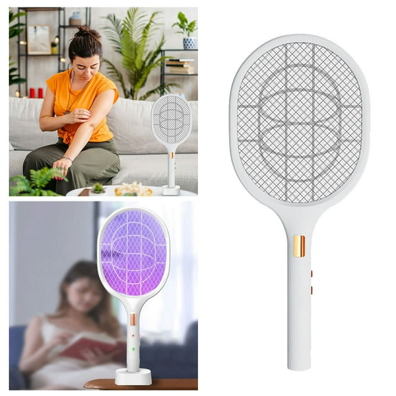 Electric Fly Swatter, Bug Zapper, Mosquito Zapper Racket - Indoor & Outdoor Use，White