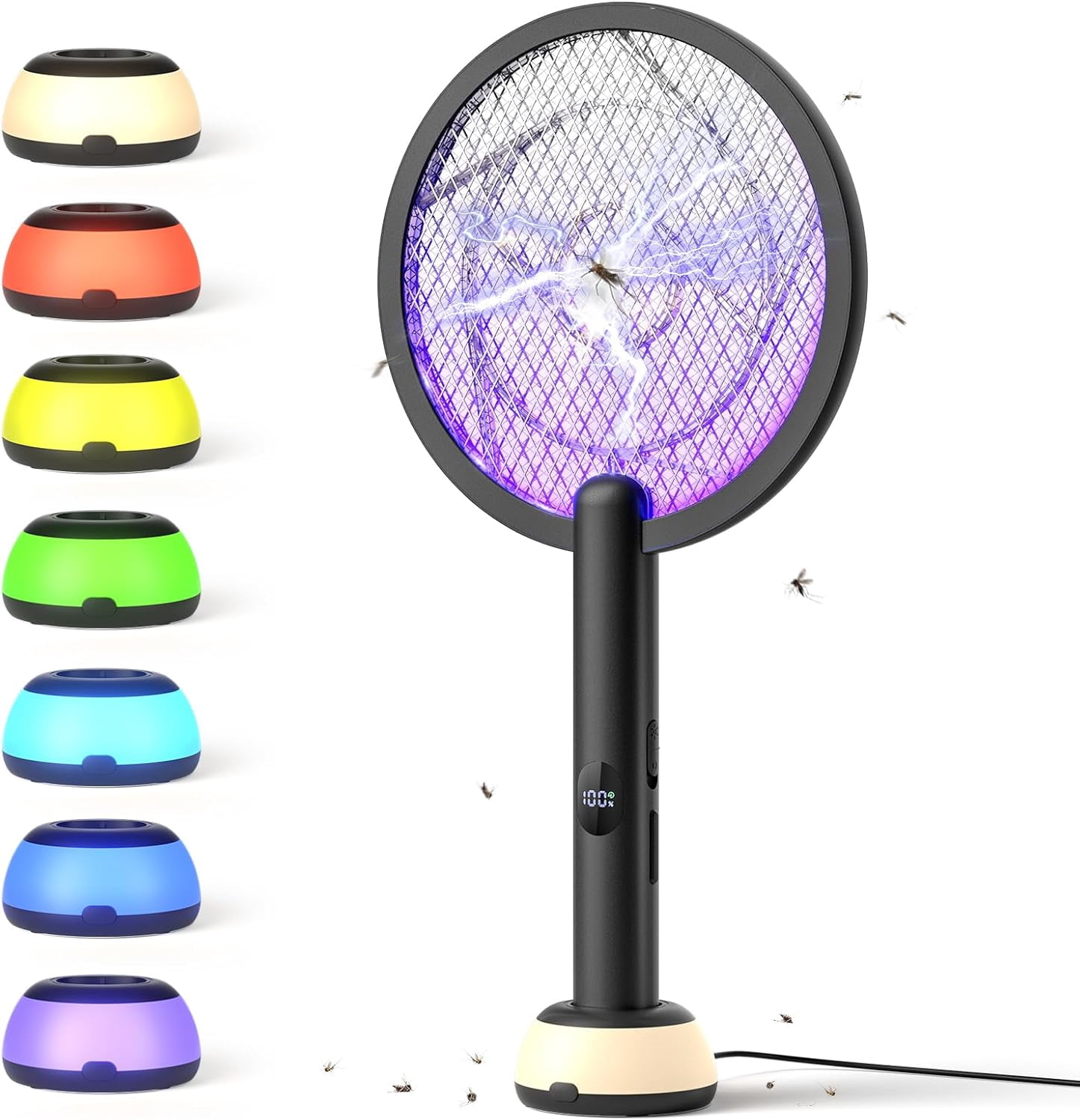 Electric Fly Swatter Bug Zapper Racket 4000V LED Screen Dual Modes Rechargeable for Indoor Home Office Backyard Patio Camping (Black)