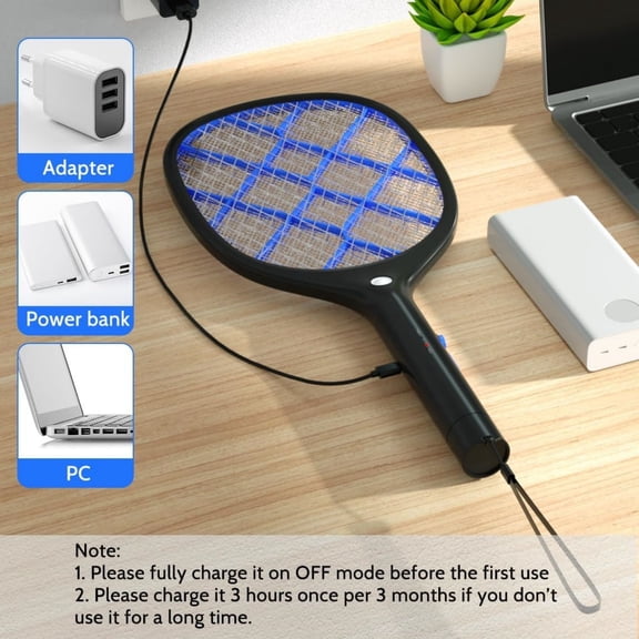 Electric Fly Swatter Bug Zapper Racket 4000V Rechargeable Mosquito Killer with LED Light for Indoor Home Office Backyard Patio Camping (1, Black Blue)