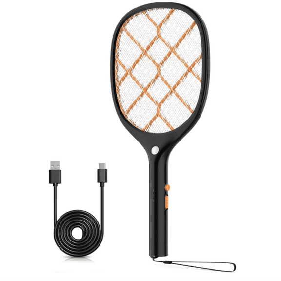 Electric Fly Swatter Bug Zapper Racket 4000V Rechargeable Mosquito Killer with LED Light for Indoor Home Office Backyard Patio Camping (1, Black Orange)