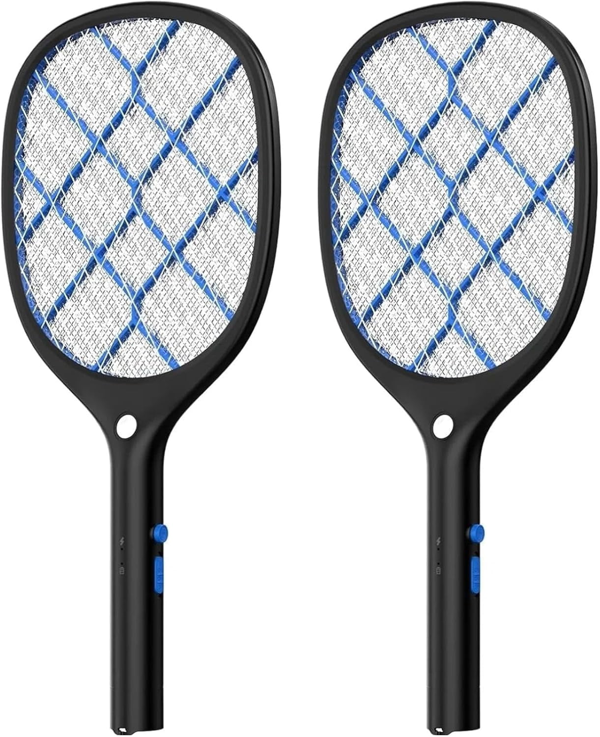 Electric Fly Swatter Bug Zapper Racket 4000V Rechargeable Mosquito Killer with LED Light for Indoor Home Office Backyard Patio Camping (Black Blue 2 Pack)