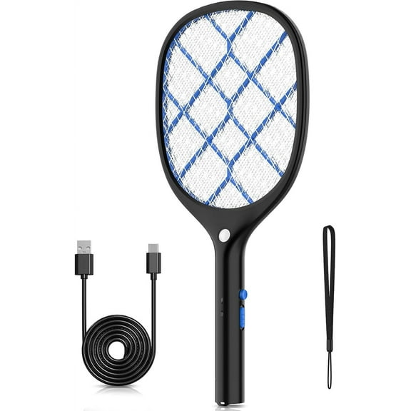 Electric Fly Swatter Bug Zapper Racket 4000V Rechargeable Mosquito Killer with LED Light for Indoor Home Office Backyard Patio Camping