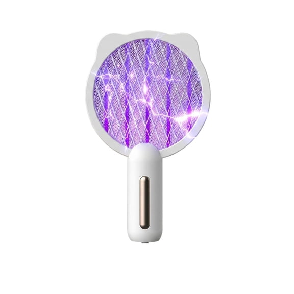 Electric Fly Swatter Bug Zapper Racket with Rechargeable Battery Layer Safety Mesh Dual Modes for Indoor or Outdoor Use(White)