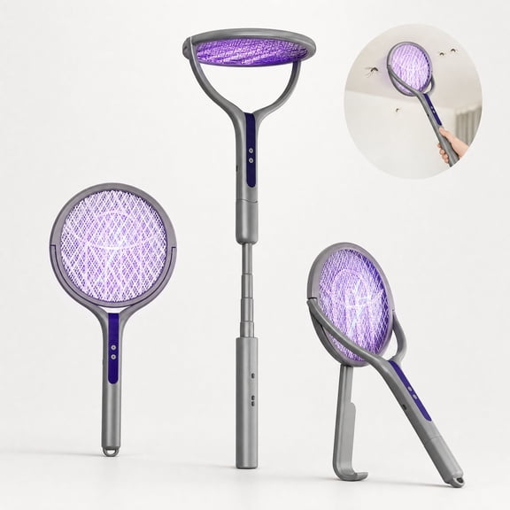 Electric Fly Swatter Electric Fly Zapper Bug Zapper Racket | Telescopic Extension, Rotating Head, Rechargeable, Usb-C Charging, Fly Swatter For Indoors, Mosquito, Flies Killer