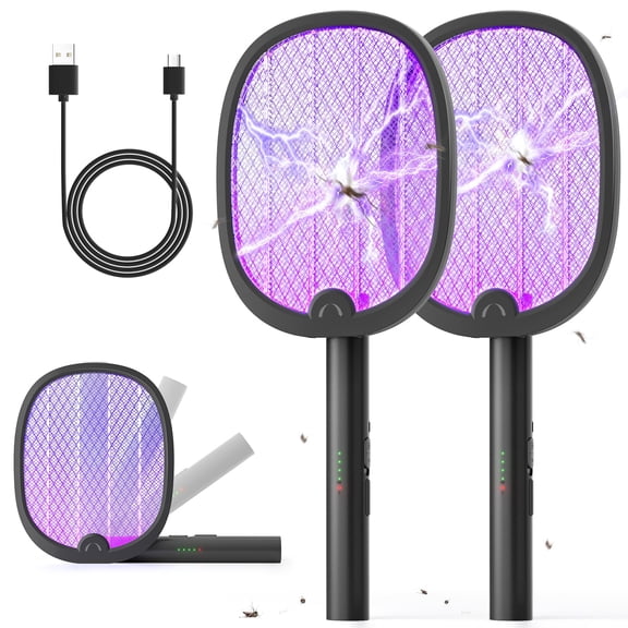 Electric Fly Swatter Foldable Zapper Racket 2 In 1 Mosquito Killer With Attractant Light Rechargeable 1800mah For Indoor Home Backyard Patio Camping