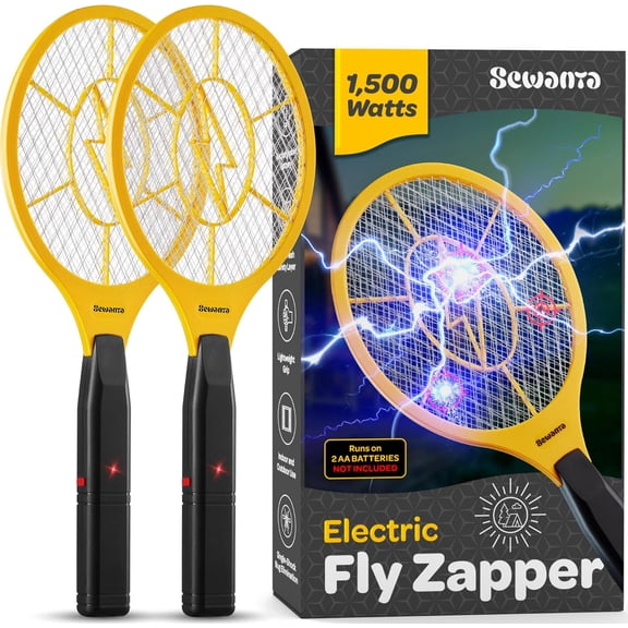 Electric Fly Swatter Handheld Bug Zapper Racket for Indoor/Outdoor - Powerfull 1500 Volt Instant Flies/Bug & Mosquito - Portable Fly Zapper Battery Operated (AA Batteries not Included)
