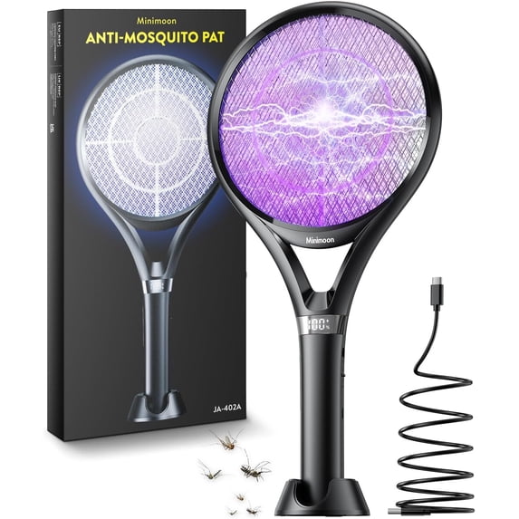 Electric Fly Swatter with LED Display, 2000mAh Rechargeable Fly Swatter Racket, 2500V Bug Zapper Racket Dual Modes, Mosquito Killer Lamp with 3 Layers Safety Mesh for Indoor Outdoor Camping