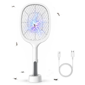 Electric Fly Swatter Racket, 2 in 1 Mosquito Bug Zapper 4100V Handheld Mosquito Killer with Rechargeable Battery, Purple Light and 3-Layer Safety Mesh for Indoor Outdoor