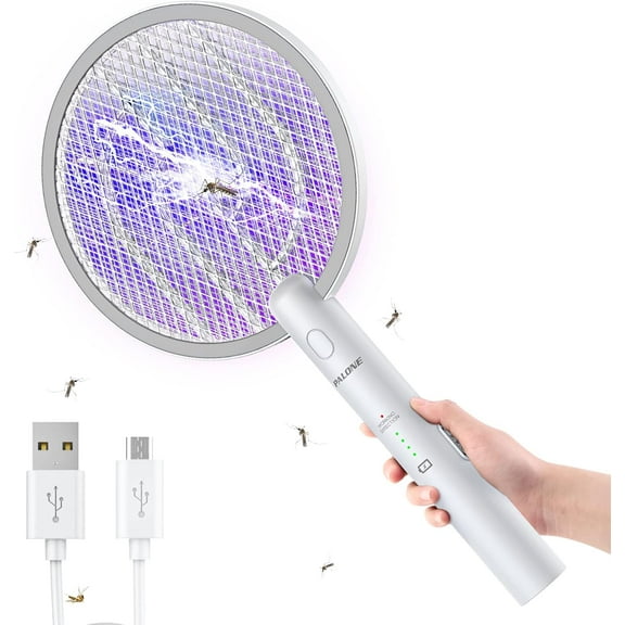 Electric Fly Swatter Racket 4000V , Bug Zapper with Dual Modes, USB-C Charging Dock & 3-Layer Safety Mesh, Mosquito Killer Lamp for Indoor/Outdoor, Rechargeable Insect Zapper