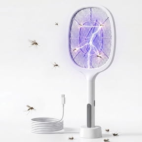 Electric Fly Swatter Racket, 4000V Bug Zapper Racket Rechargeable Fly Zapper Dual Modes Mosquito Swatter Portable with Purple Light & 3-Layer Safety Nets for Indoor & Outdoor, 1 Pack