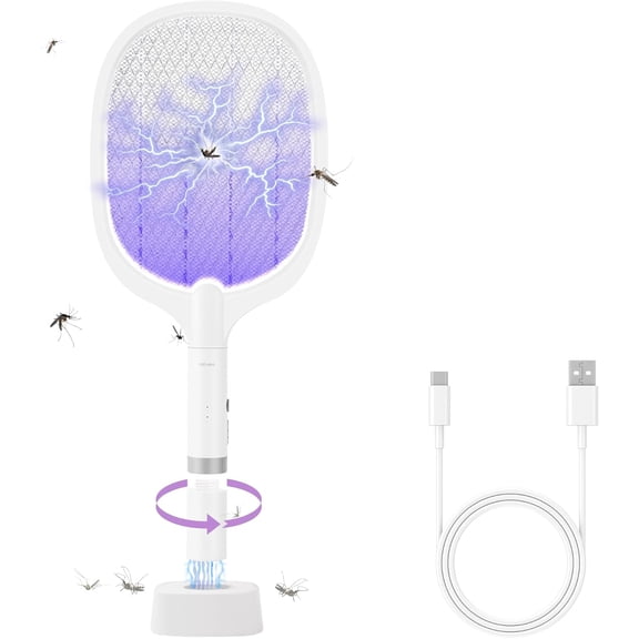 Electric Fly Swatter Racket, 4000V Bug Zapper Racket Rechargeable Fly Zapper Dual Modes Mosquito Swatter Portable with Purple Light & 3-Layer Safety Nets for Indoor & Outdoor, 1 Pack