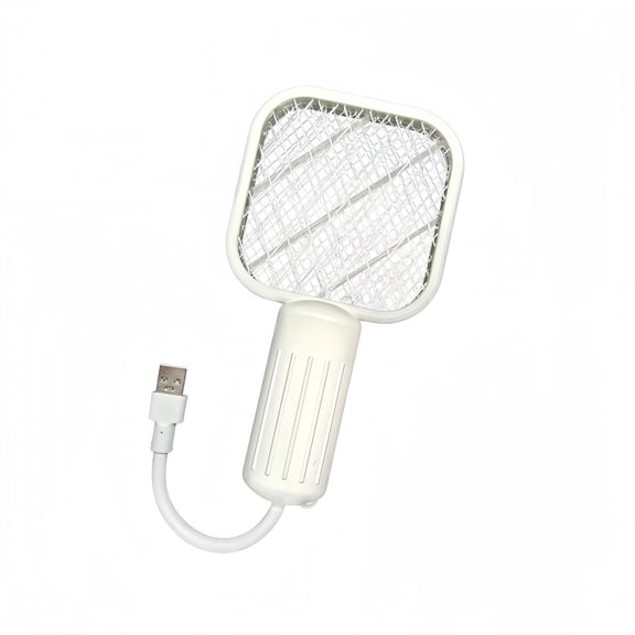 Electric Fly Swatter Racket Fly Zapper - Powerful Mosquito Zapper Racket Foldable Hanging Standing Handheld Rechargeable Fly Killer, 3-Layer Safe for Humans Pets (white)