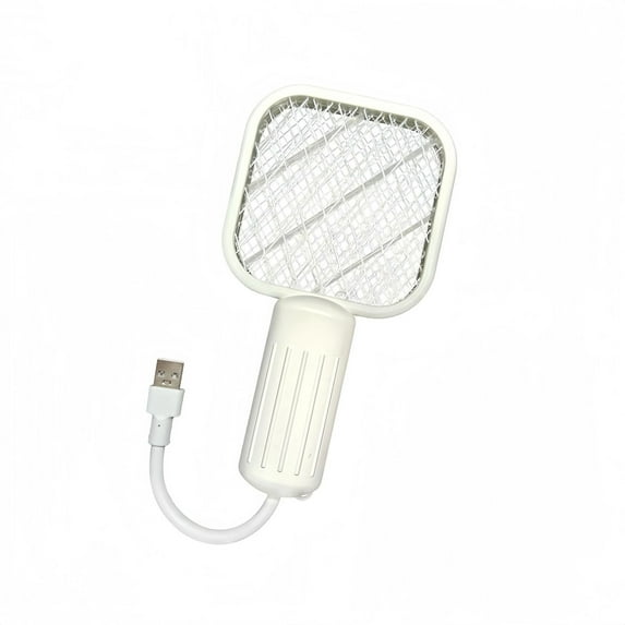 Electric Fly Swatter Racket Fly Zapper - Powerful Mosquito Zapper Racket Foldable Hanging Standing Handheld Rechargeable Fly Killer, 3-Layer Safe for Humans Pets (white)